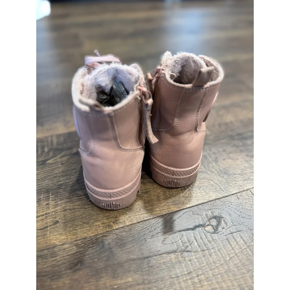 Palladium Boots Leather Fur Lined Ankle‎ Booties Lace Up Pink